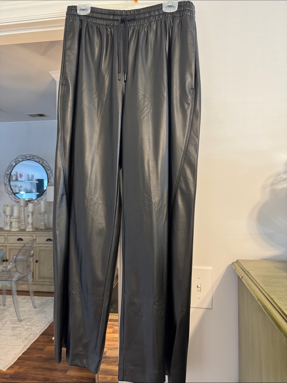 Beyond Yoga Black Faux-Leather Wide Leg Jogger